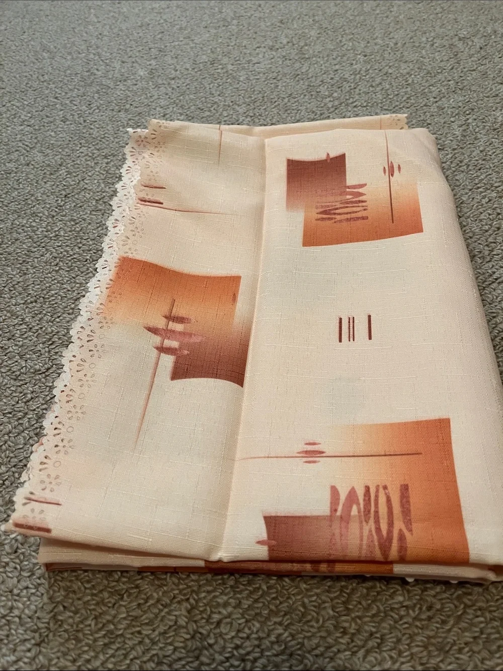 Printed Peach & Cream Polish Handmade Tablecloth with Decorative Edge